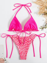 Bikini de tiras divididas con estampado de leopardo